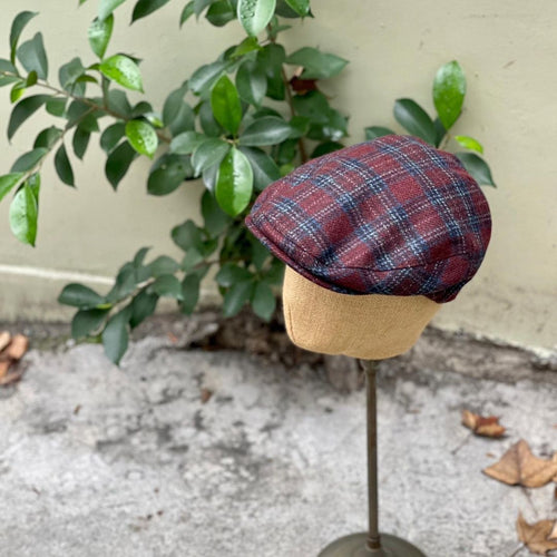 Doria/Dark Red Check Flat Cap