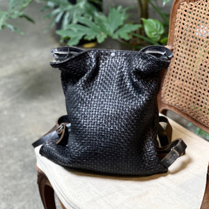 Delle Cose/Grey black leather woven backpack