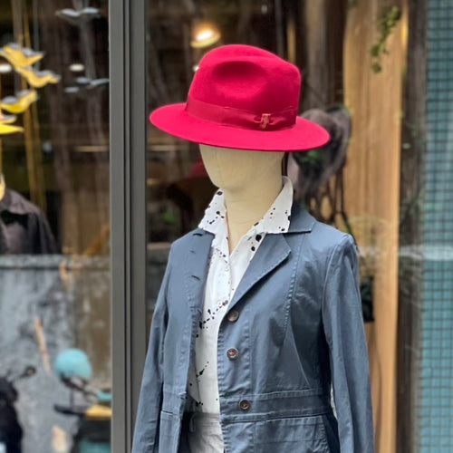 Borsalino/Red fedora hat(Medium brim)