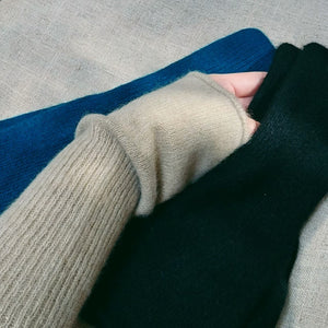 日本設計師帽款/Cashmere Knitting Gloves (Black/Beige/Sea Blue) - OBEIOBEI