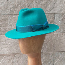 Load image into Gallery viewer, Borsalino/Turquoise fedora hat(Medium brim) - OBEIOBEI