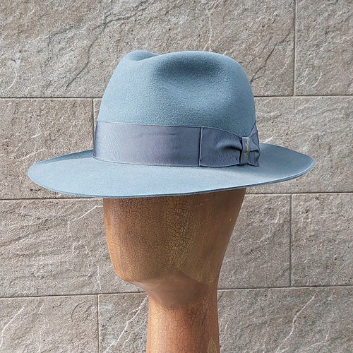 Borsalino/Grey blue fedora hat(Wild brim) - OBEIOBEI