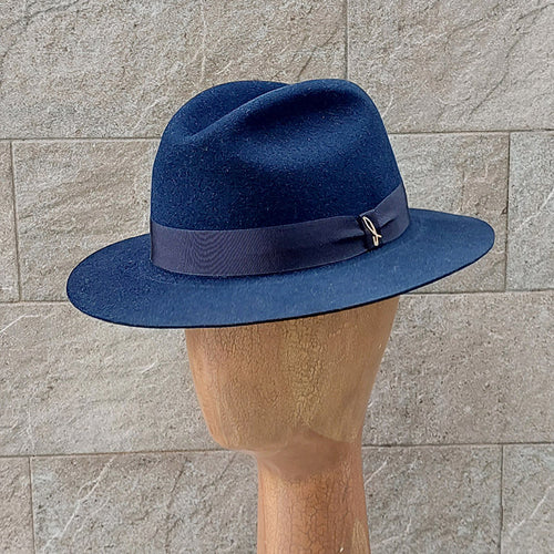 Doria/Navy Felt Fedora Hat - OBEIOBEI