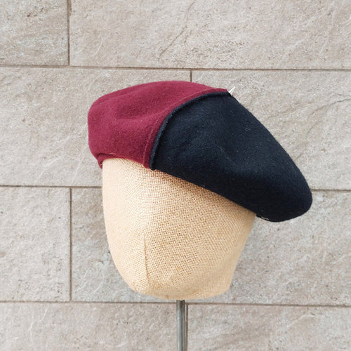 Doria/Black-Red Wool Beret - OBEIOBEI