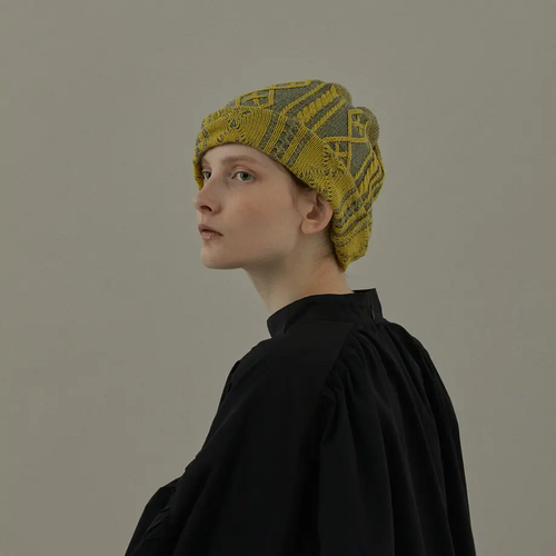 日本設計師帽款/Grey-Yellow Knitting Cap - OBEIOBEI